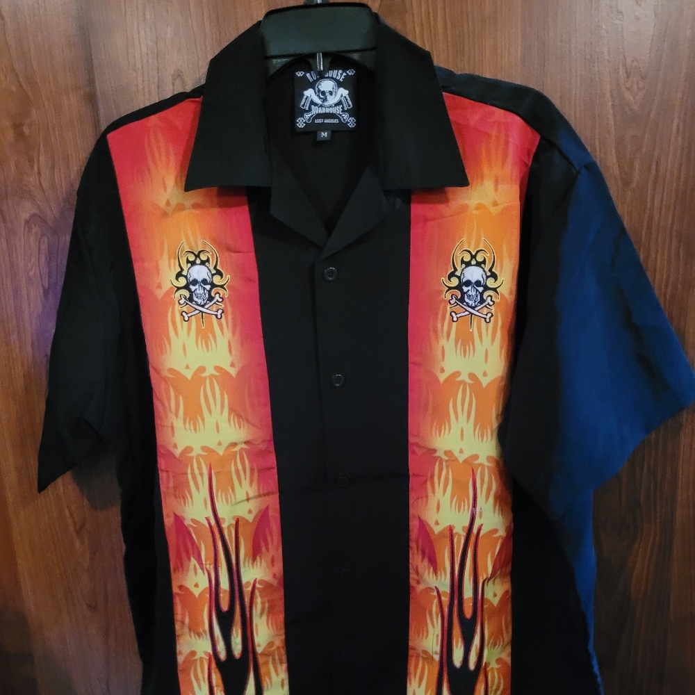 BIKER SKULL EMBROIDERED SHIRT